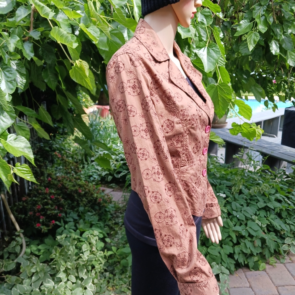 DKNY JEANS Light Brown Cotton Eyelet Notched Lapel Cropped Jacket Like N… - Picture 12 of 15
